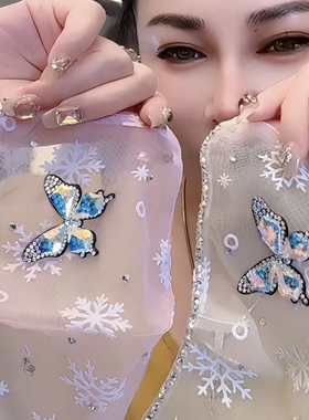 雪花水晶蝴蝶超薄透气防晒口罩超闪高颜值带钻面罩女