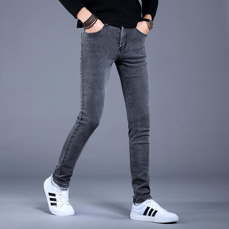 灰色加绒牛仔裤男款秋冬款2024新款小脚修身弹力裤子潮流男士高端