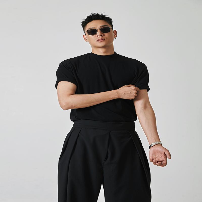 宋春江同款 男士T恤打底衫黑色简约短袖修身百搭半袖潮流男装上衣