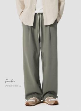 FAFC秋冬季重磅空气层卫裤男款垂感宽松直筒阔腿运动休闲长裤子潮