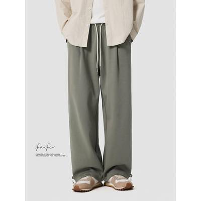 FAFC秋冬季重磅空气层卫裤男款垂感宽松直筒阔腿运动休闲长裤子潮