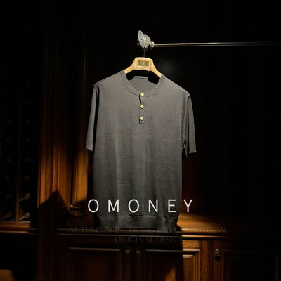 OMoney桑蚕丝亨利领针织衫短袖