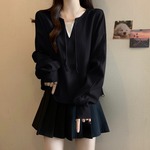 假两件撞色正肩无帽卫衣女秋冬新款爆大码胖mm遮肚显瘦超好看上衣