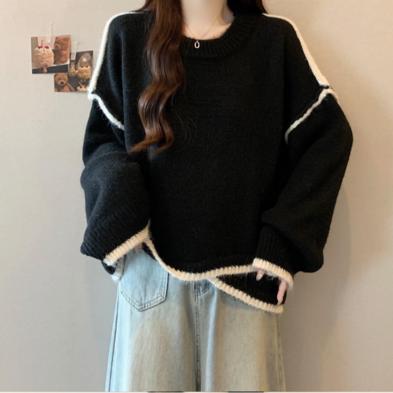 设计感不规则撞色针织衫