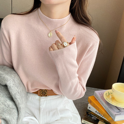 粉色半高领打底衫女装内