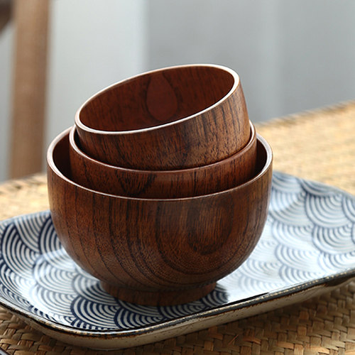 新品1Pc Wooden Bowl Japanese Style Wood Rice SoRup Bowl Sala