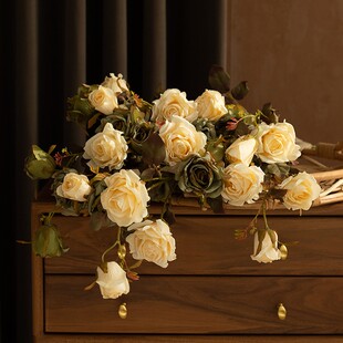 新品复古油画玫瑰仿真花仿干花inDs客厅餐桌假花插花装饰摆件拍照