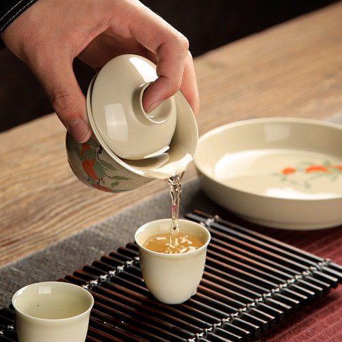 新品草木灰釉三才盖碗大号陶瓷茶B杯单泡茶器功夫茶具敬茶碗家用