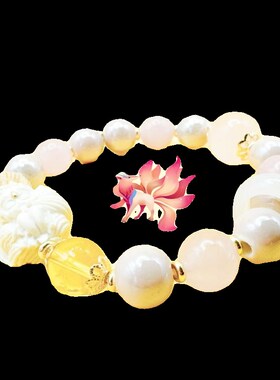 新品九尾狐手串粉瓷水晶海蓝宝金箔琉璃手链北京S法物流通原珠二