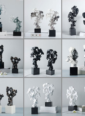 新品新中式树e脂仿真桌面太湖石禅意摆件创意家居客厅酒柜博古架