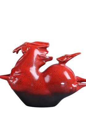 极速新中式千里云驹雕塑样板房书房摆件样板M房售楼部开业陶瓷红