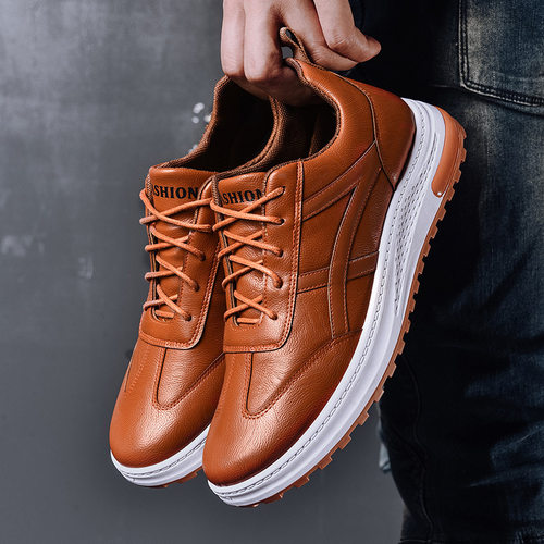 极速Solid Color Leather Men's Shoes ALutumn and Winter F