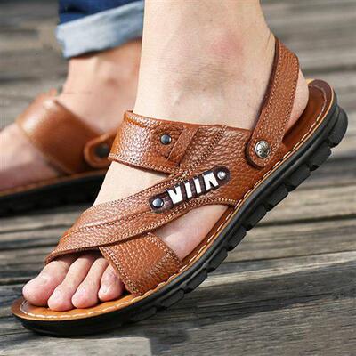 极速Mens Beach jShoes Sandals Cow Quality Genuine Leather No