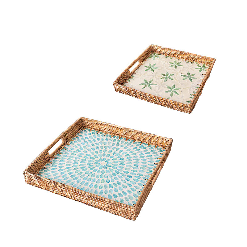 极速方形藤编托盘insq风餐盘日式贝壳茶盘家用水杯收纳盘咖啡厅蛋,餐饮具,餐用托盘,淘宝优惠券,粉丝福利购,淘宝优惠卷
