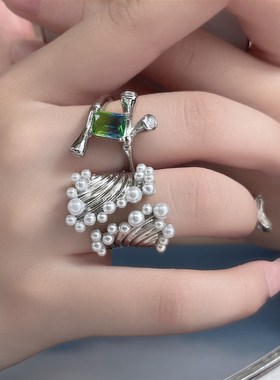 极速blue-green gradient personaliDty wind index finger ring