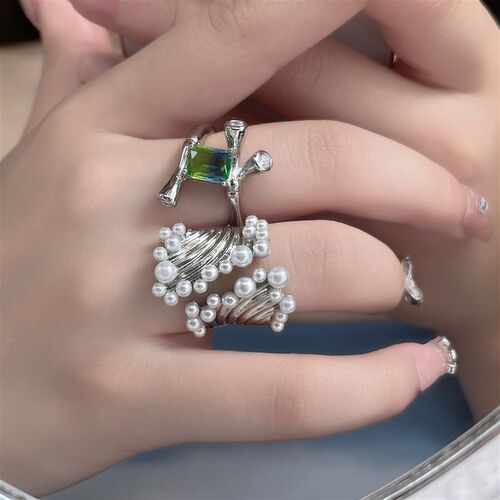 极速blue-green gradient personaliDty wind index finger ring