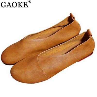 新品2018 Genuine Lneather Flat Shoes Woman Hand-sewn Leather