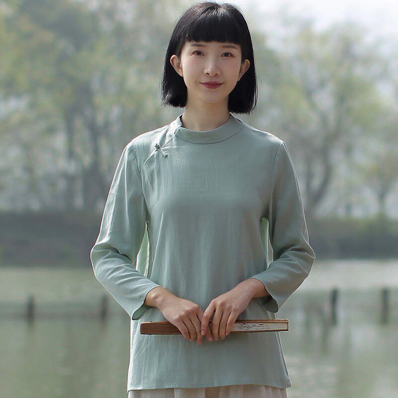 新品特价中式唐装上n衣女款早春中式女装中国风禅意茶服江南风女