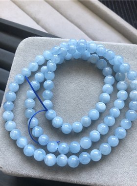 极速天然海蓝宝三圈手链 海水蓝 颜色好 晶体冰透 性Y价比高 特价