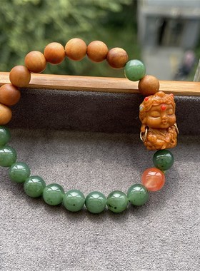 极速8mm天然碧玉老山檀度母手串 D手链 配南红散珠 JS136