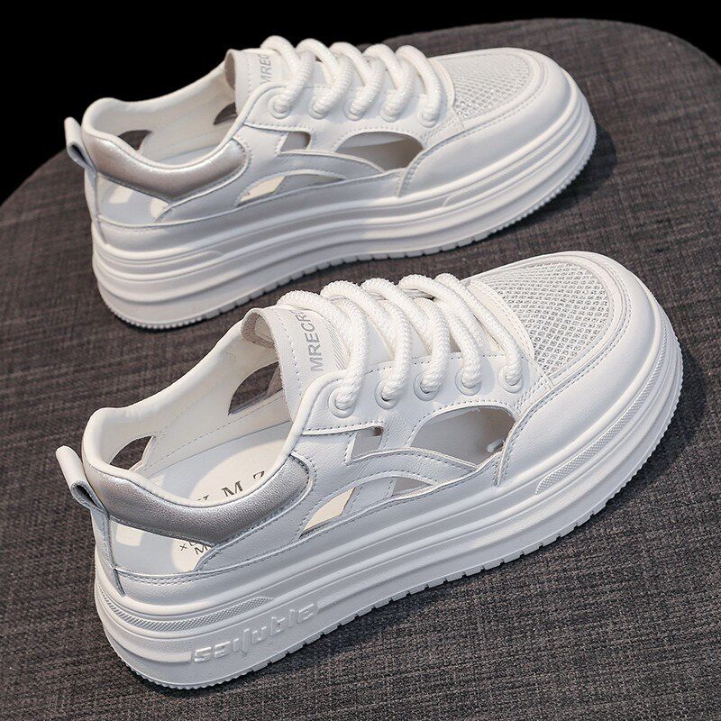 新品踩屎感真皮镂空网面小白鞋女款2026新款夏季透气3X4码洞洞包