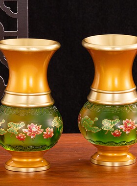 新品插花佛前供佛花瓶琉璃花w瓶招财供观音花瓶佛堂家用莲花富贵