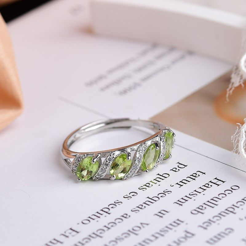 极速天然橄榄石排戒 女款戒指 白铜K镀银活口 Y1952