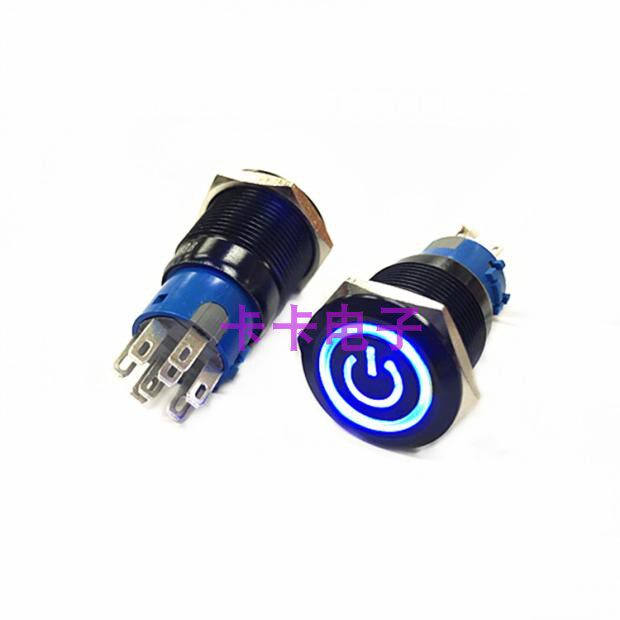 极速19MM金g属按钮开关 双组电路 平头 自锁 两组常开常闭 带灯黑