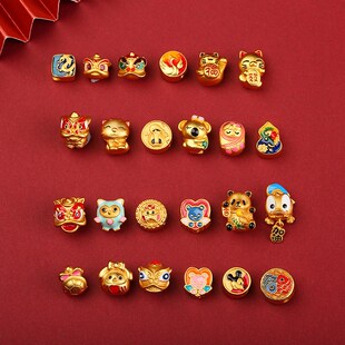 新品古法老金越南沙金通孔配件招财猫G熊鸭隔珠散珠子手链项链diy