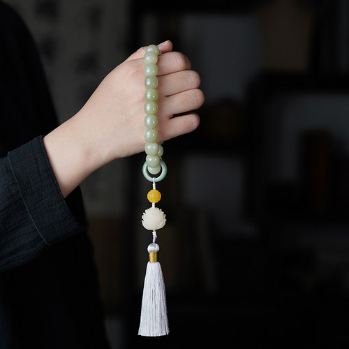 极速和田玉手持清宫十八子佛珠手串D精品天然菩提根跑环文玩配饰