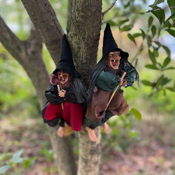 新品Halloween Horror Elsectric Witch Figurine Hanging Decora