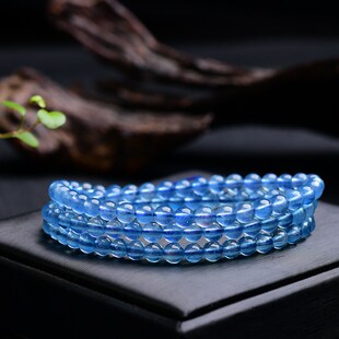 XL360 高品质 极速天然深蓝色海蓝宝三圈手链 C冰透颜色蓝