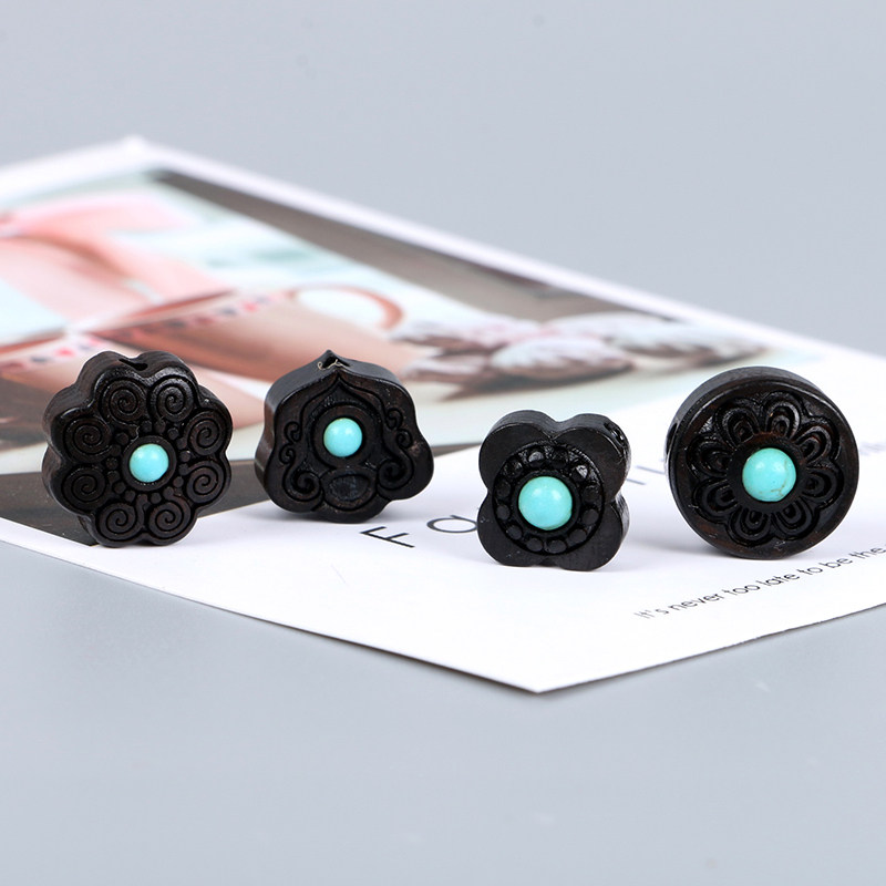 极速黑檀木镶嵌绿松石背q云配件DIY手链手串吊坠钥匙扣车挂件配件