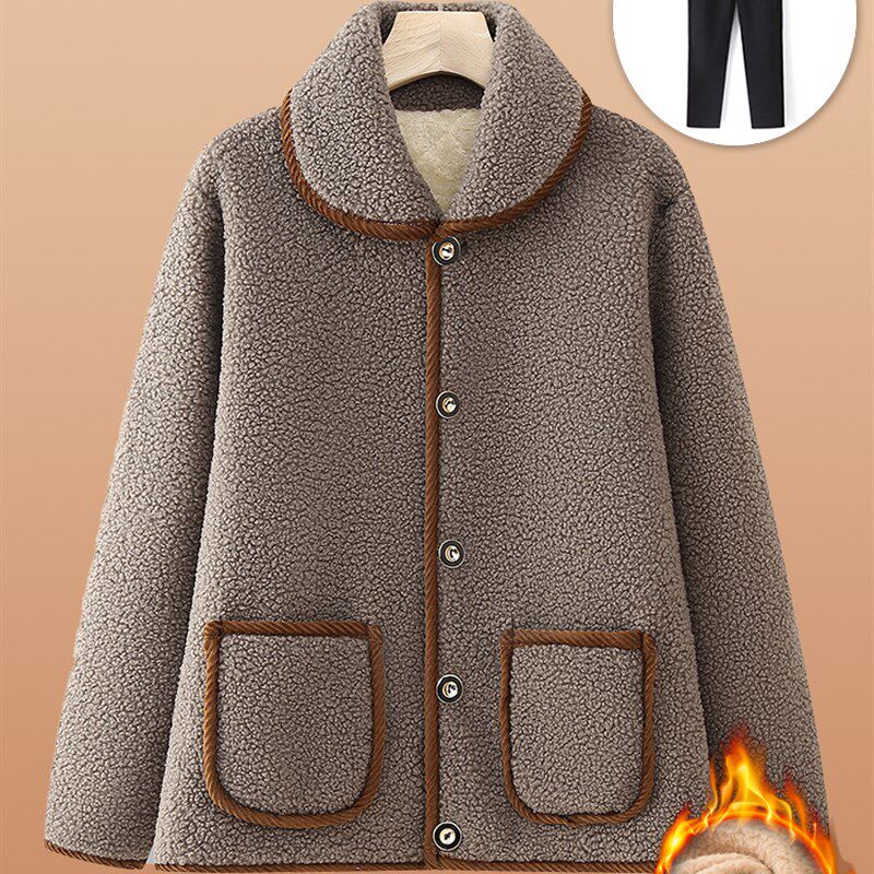 新品中老年妈妈i冬装颗粒绒外套时尚奶奶装加绒棉衣薄款女老人棉