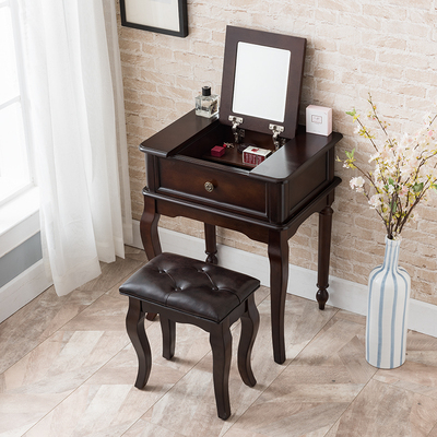 极速美式梳妆e台 60/70/80cm实木多功能小户型化妆桌办公桌卧室翻