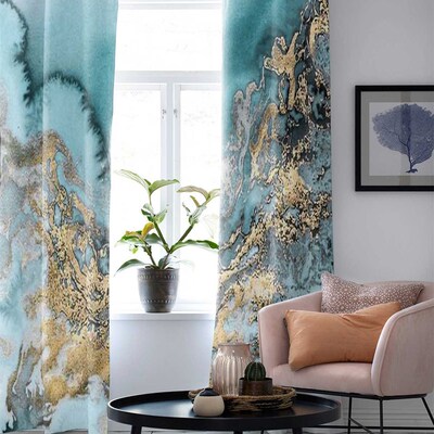新品Marble Texture Ink Line Window CGurtains Home Decor Curt