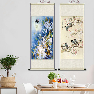 新品梨花小鸟花鸟画绢画江南闹春图卷G轴画丝绸画绢画宣纸仿古画