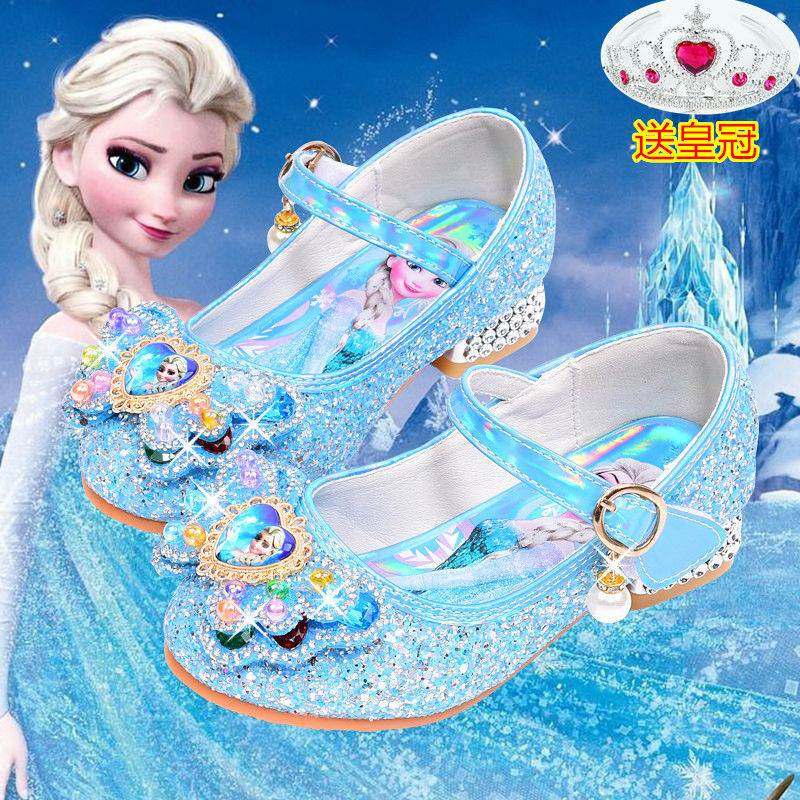 极速高跟单鞋女童闪亮鞋2023春秋新F款儿童公主小女孩皮鞋水晶鞋