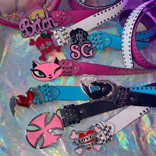 极速Metal Gothic Rivet Vinte Letter WaIist Chain Belt For Wo