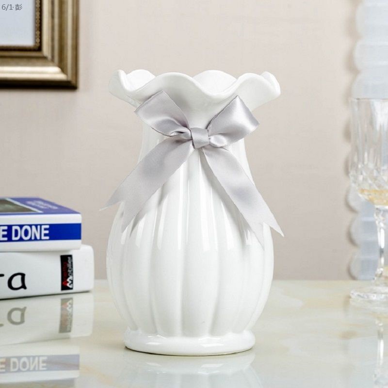 极速矮花瓶优质白色陶瓷s花瓶假花插花摆件客厅玄关仿真花器欧式