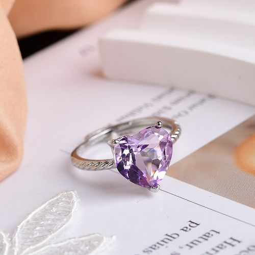 极速天然紫d水晶爱心戒指 白铜镀银活口 Y1969