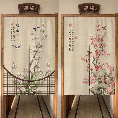 极速新中式花f鸟门帘中国风入户玄关卫生间隔断帘卧室禅意半截遮