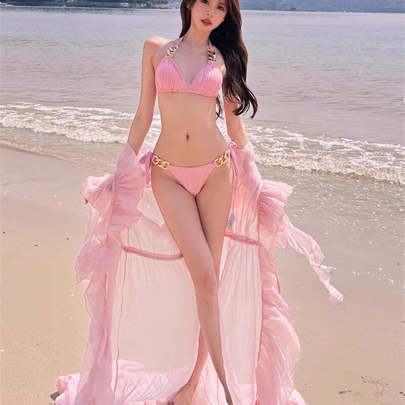 极速泳衣女网红同款法式比基尼性感D纯欲大小胸聚拢长款罩衫泡温