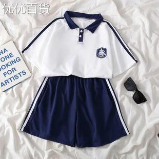 极速女童短衣短裤套装2023年新款女孩I学院风校服短裤运动两件套