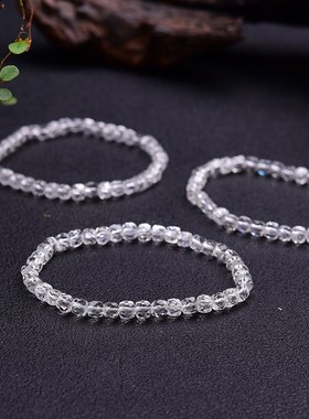 极速天然小颗粒白水晶刻面方糖M单圈手链 迷你款