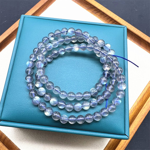 极速全冰透拉长石三圈手链 强蓝彩光 天然灰月光S石多圈饰品 级别