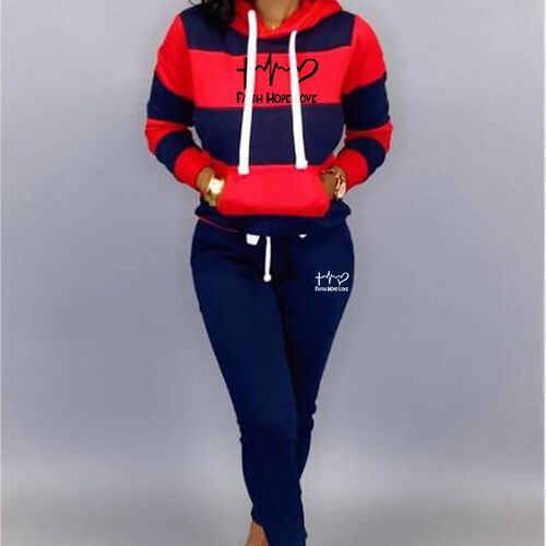 新品Winter Tracksuit Women 2 Piece Set Print Hoodies+YPants