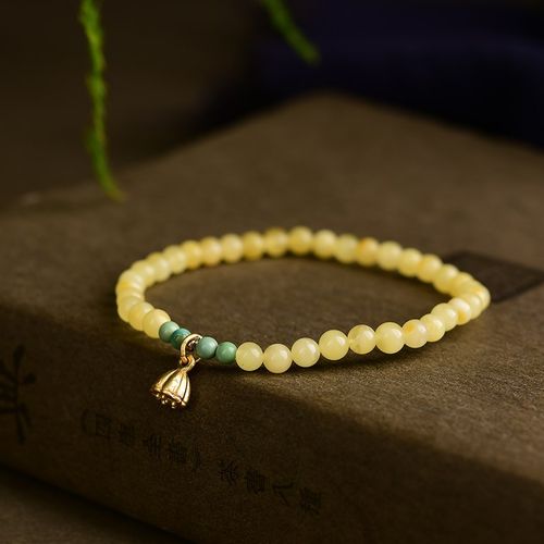 极速天然蜜d蜡小颗粒单圈手链 4mm 搭配绿松石珠子莲蓬吊坠 LH103