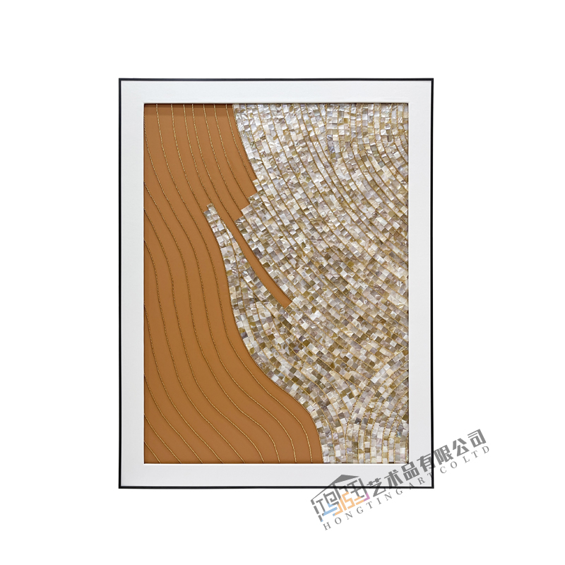 速发客厅现代时尚装饰画定制贝壳金色轻奢入户沙发背景墙立体挂画图片