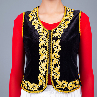 极速新疆舞蹈马甲维吾尔族t女短款演出服广场舞舞台表演修身金丝